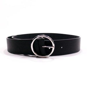 Brandy Melville Silver Circle Buckle Black Leather Belt